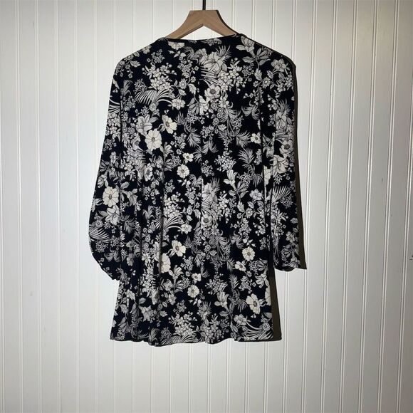 AMANA Black & White Floral Open Front Kimono Cardigan 3X Boho  Lightweight Layer - Picture 3 of 7